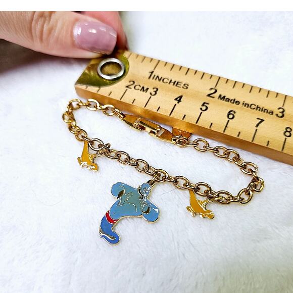 Disney Aladdin Genie Charm Bracelet Enamel Gold Tone Chain Small Wrist Youthful - Picture 6 of 6